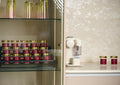6 jars with gold lids and Burgundy Labels