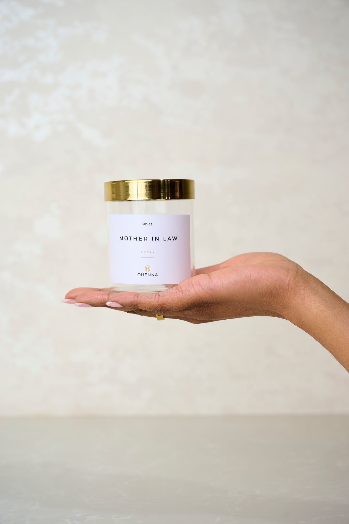 6 Jars with gold lid and white label