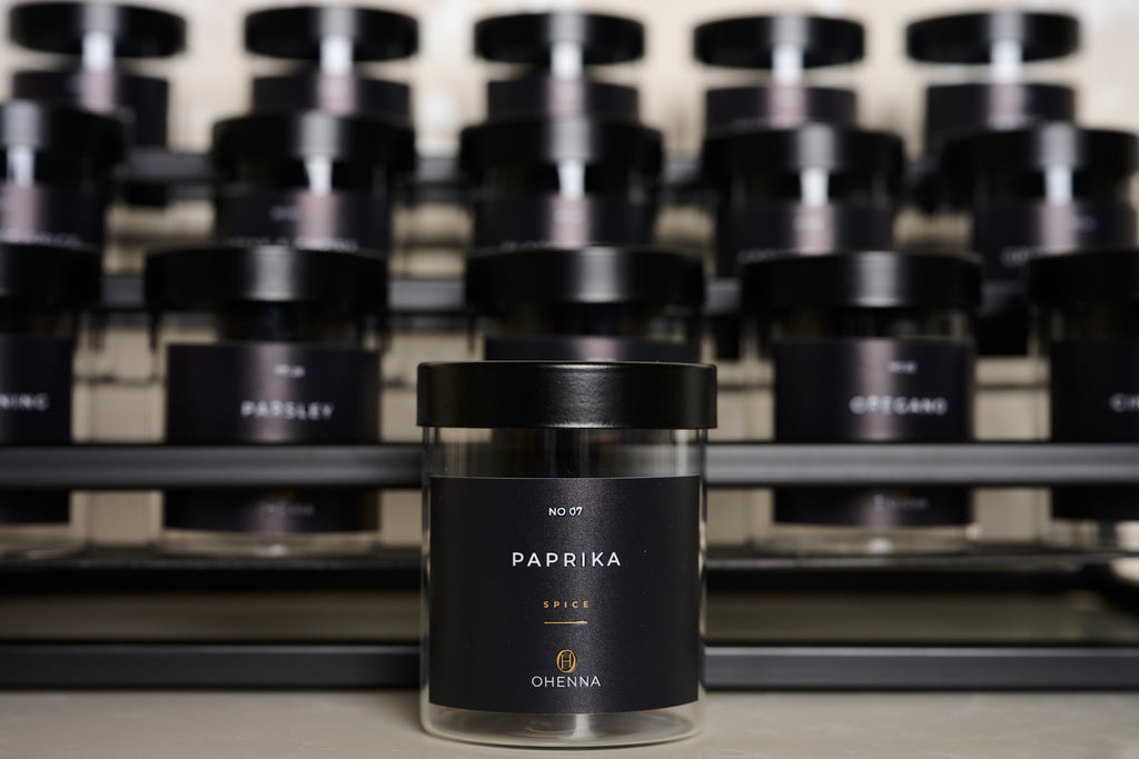 6 jars with matte black lid and black label
